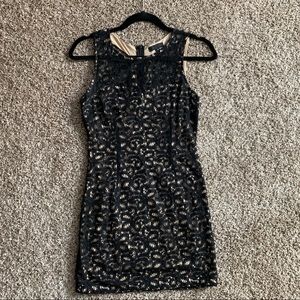 Cream and black lace mini dress